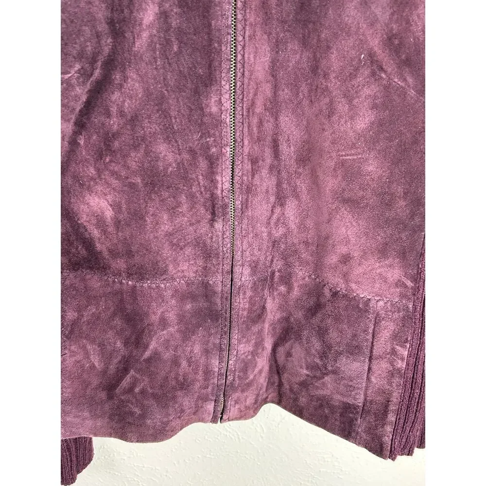 Emma James Suede Jacket Size Large Full Zip Wool Knit Maroon Coat Streetwear - Picture 6 of 11